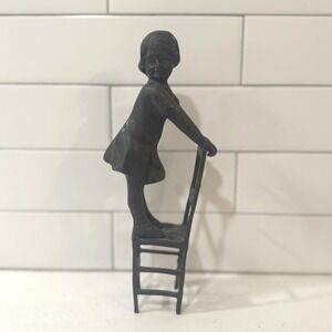 Andrea‎ by Sadek Bronze Finish Cast Metal Figurine Girl Standing on Chair 11in